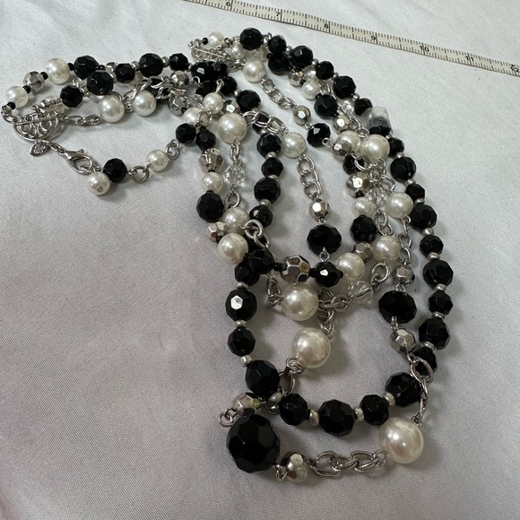 Multi strand silvertone chain and bead necklace - Picture 4 of 5